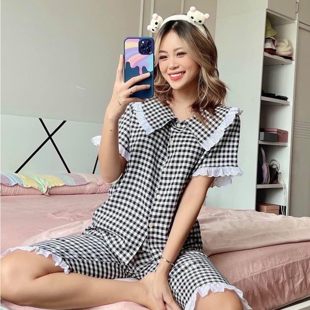 Black Pajama Set: short sleeve + short Size S